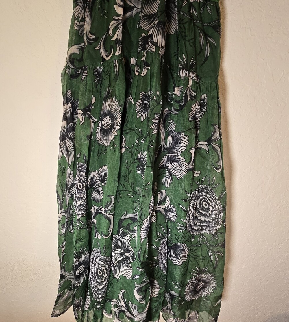 Anthropologie Green Floral Midi Dress Small Smocked Back Sweetheart Boho Cottage - Picture 6 of 11